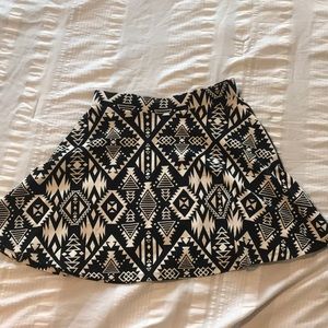 Aztec Print Black and White Skater Skirt